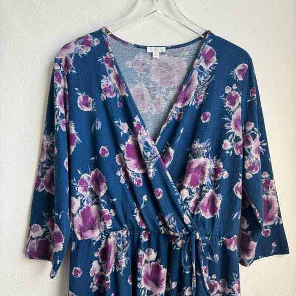 Charming Charlie Knit Floral Dress Blue Purple Wrap - Picture 8 of 9